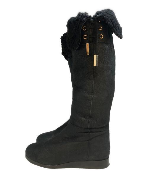 JIMMY CHOO（ジミーチュウ）JIMMY CHOO (ジミーチュウ) 122 DILLA ムートン ロングブーツ ブラック サイズ:37の古着・服飾アイテム