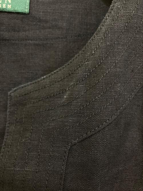 LAUREN RALPH LAUREN（ローレンラルフローレン）LAUREN RALPH LAUREN (ローレンラルフローレン) リネンスキッパーブラウス ブラック サイズ:Mの古着・服飾アイテム