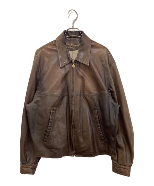 Salvatore Ferragamo（サルヴァトーレ フェラガモ）Salvatore Ferragamo (サルヴァトーレ フェラガモ) OLDレザージャケット ブラウン サイズ:48の古着・服飾アイテム