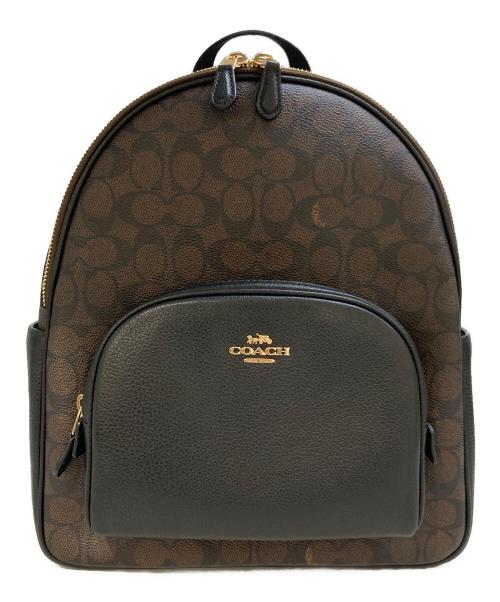 COACH（コーチ）COACH (コーチ) シグネチャー コーテッド キャンバス レザー コート バックパック ブラウンの古着・服飾アイテム