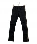Roenロエン）の古着「サイドレオパード側章スキニージーンズ」｜ブラック