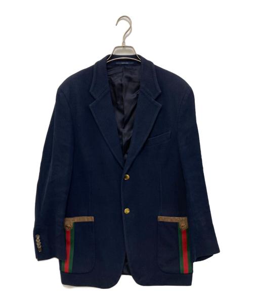 GUCCI（グッチ）GUCCI (グッチ) ウェブストライプ付きテーラードジャケット ネイビー サイズ:48の古着・服飾アイテム
