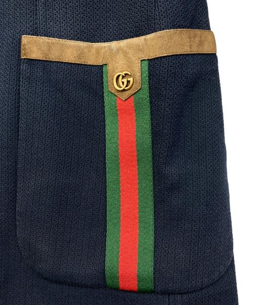 GUCCI（グッチ）GUCCI (グッチ) ウェブストライプ付きテーラードジャケット ネイビー サイズ:48の古着・服飾アイテム
