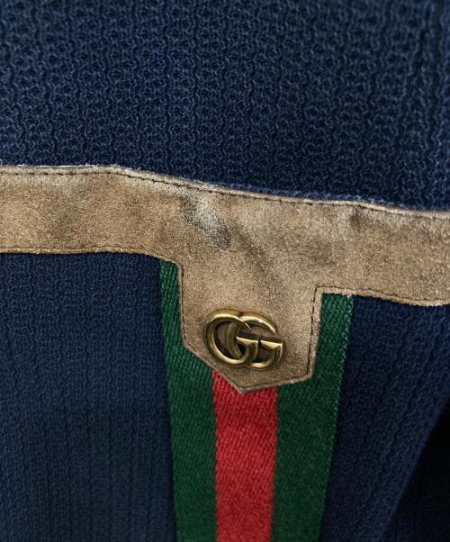 GUCCI（グッチ）GUCCI (グッチ) ウェブストライプ付きテーラードジャケット ネイビー サイズ:48の古着・服飾アイテム