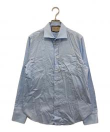 GUCCI（グッチ）の古着「ロゴ刺繍シャツ」｜ブルー