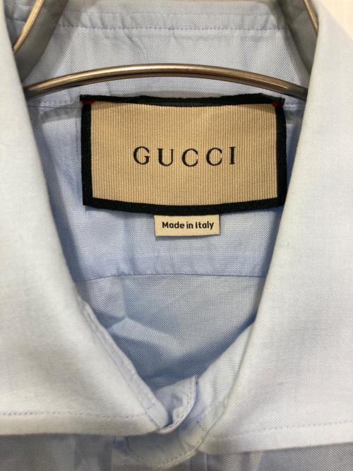 GUCCI（グッチ）GUCCI (グッチ) ロゴ刺繍シャツ ブルー サイズ:15の古着・服飾アイテム