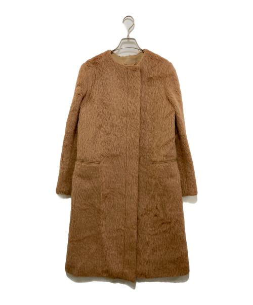 MaxMara（マックスマーラ）MaxMara (マックスマーラ) アルパカ シャギー ノーカラー ロングコート ベージュ サイズ:40の古着・服飾アイテム
