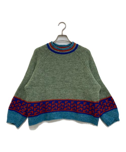 45R（フォーティファイブ・アール）45R (フォーティファイブ・アール) シェットランドウールのジャガードセーター グリーンの古着・服飾アイテム
