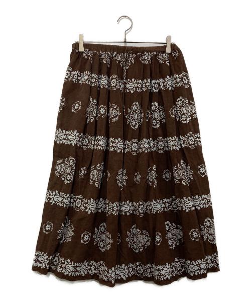45R（フォーティファイブ・アール）45R (フォーティファイブ・アール) インドカディの908ブロックプリント縞フラワースカート　70540012 ブラウン サイズ:-の古着・服飾アイテム