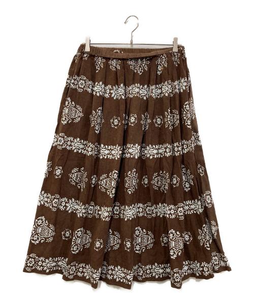 45R（フォーティファイブ・アール）45R (フォーティファイブ・アール) インドカディの908ブロックプリント縞フラワースカート　70540012 ブラウン サイズ:-の古着・服飾アイテム