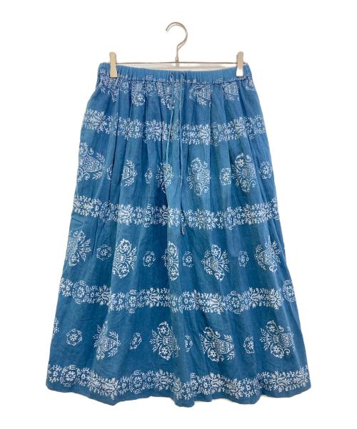 45R（フォーティファイブ・アール）45R (フォーティファイブ・アール) インドカディの908ブロックプリント縞フラワースカート　70540022 ブルー サイズ:-の古着・服飾アイテム