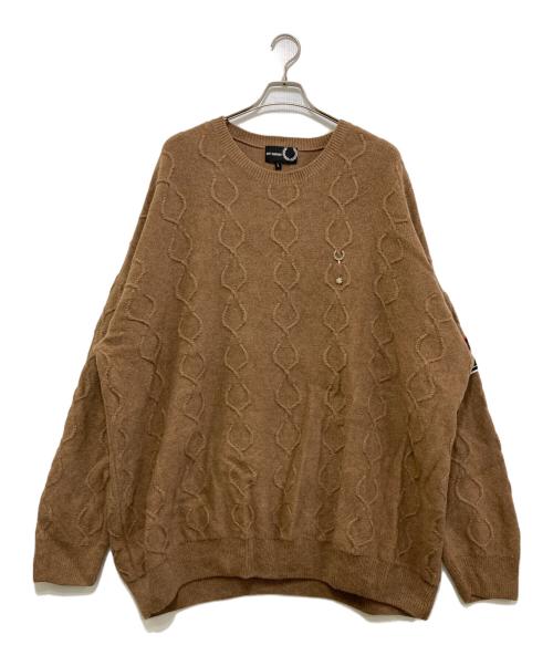 FRED PERRY（フレッドペリー）FRED PERRY (フレッドペリー) RAF SIMONS (ラフシモンズ) ビッグシルエットケーブルニット ブラウン サイズ:Lの古着・服飾アイテム
