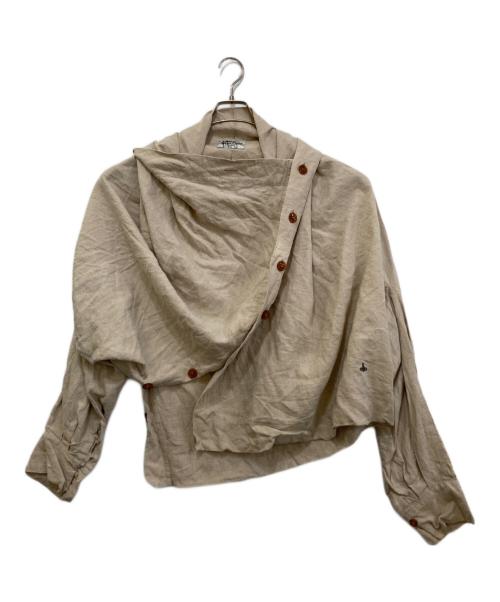 Vivienne Westwood man（ヴィヴィアン ウェストウッド マン）Vivienne Westwood man (ヴィヴィアン ウェストウッド マン) オーブ刺繍変形リネンシャツ　VW-WR-71914 ベージュ サイズ:ｆの古着・服飾アイテム