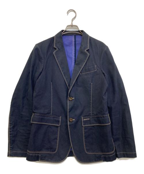 GUCCI（グッチ）GUCCI (グッチ) ステッチデザイン2Bジャケット ネイビー サイズ:44の古着・服飾アイテム