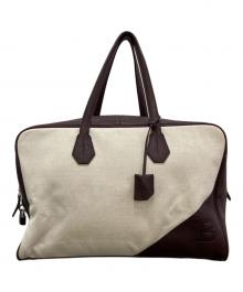 BALLY（バリー）の古着「レザーキャンバスボストンバッグ」｜ベージュ×ブラウン