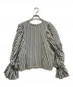 ma liberte by itoイト）の古着「ギャザースリーブストライプブラウス」｜ホワイト×ネイビー