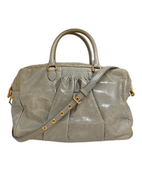 MIU MIU（ミュウミュウ）MIU MIU (ミュウミュウ) BAULETTO ハンドステッチギャザー ミニボストンバッグ　RL0048 グレーの古着・服飾アイテム