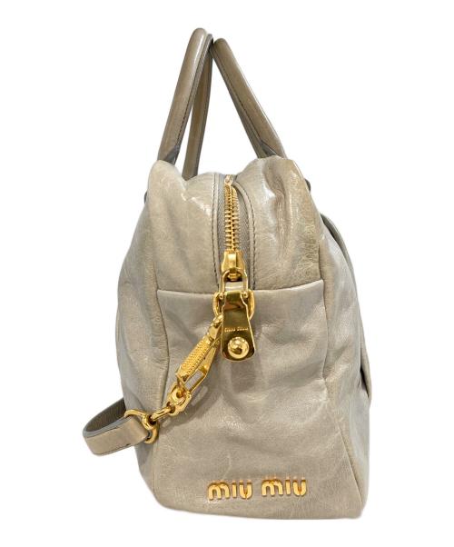 MIU MIU（ミュウミュウ）MIU MIU (ミュウミュウ) BAULETTO ハンドステッチギャザー ミニボストンバッグ　RL0048 グレーの古着・服飾アイテム