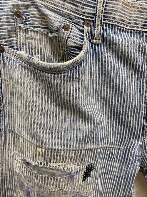 KAPITAL（キャピタル）KAPITAL (キャピタル) ヴィンテージ加工ヒッコリーパンツ インディゴ サイズ:34の古着・服飾アイテム