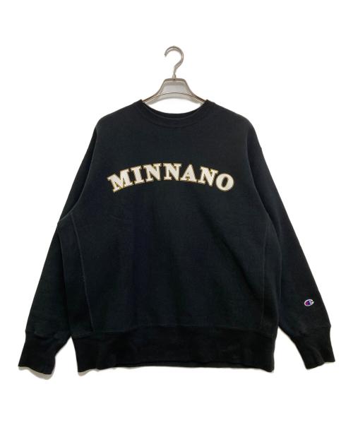 Champion REVERSE WEAVE（チャンピオン リバース ウィーブ）Champion REVERSE WEAVE (チャンピオン リバース ウィーブ) MINNANO (ミンナノ) コラボプリントスウェット ブラック サイズ:LARGEの古着・服飾アイテム