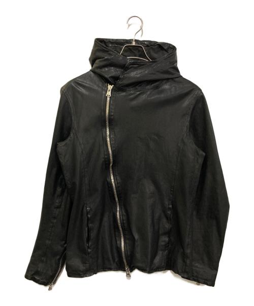 ISAMU KATAYAMA BACKLASH（イサムカタヤマ・バックラッシュ）ISAMU KATAYAMA BACKLASH (イサムカタヤマ・バックラッシュ) イタリアンショルダー0.6mm製品染めフーディージャケット ブラック サイズ:3の古着・服飾アイテム