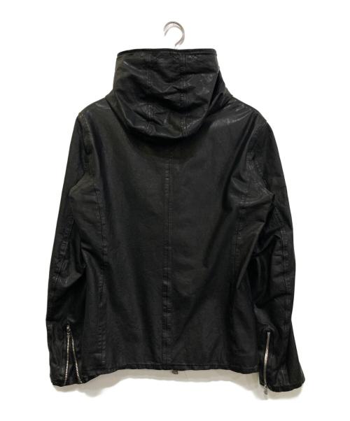 ISAMU KATAYAMA BACKLASH（イサムカタヤマ・バックラッシュ）ISAMU KATAYAMA BACKLASH (イサムカタヤマ・バックラッシュ) イタリアンショルダー0.6mm製品染めフーディージャケット ブラック サイズ:3の古着・服飾アイテム