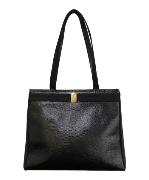 Salvatore Ferragamo（サルヴァトーレ フェラガモ）Salvatore Ferragamo (サルヴァトーレ フェラガモ) ヴァラリボントートバッグ　EF-21 2530 ブラックの古着・服飾アイテム