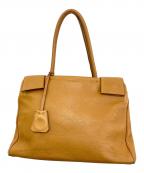 PRADAプラダ）の古着「VITELLO DAINO C ロゴ型押しハンドバッグ　BR0540」｜ブラウン×ベージュ