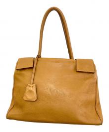 PRADA（プラダ）の古着「VITELLO DAINO C ロゴ型押しハンドバッグ　BR0540」｜ブラウン×ベージュ