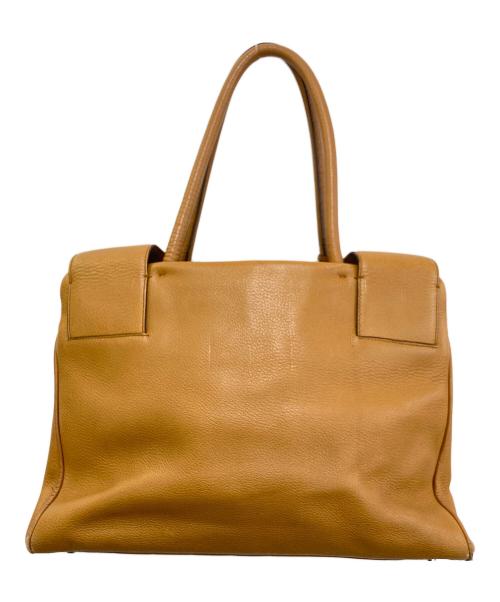 PRADA（プラダ）PRADA (プラダ) VITELLO DAINO C ロゴ型押しハンドバッグ　BR0540 ブラウン×ベージュの古着・服飾アイテム