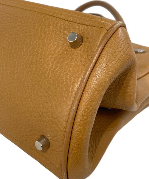 PRADA（プラダ）PRADA (プラダ) VITELLO DAINO C ロゴ型押しハンドバッグ　BR0540 ブラウン×ベージュの古着・服飾アイテム