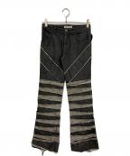 ISSEY MIYAKEイッセイミヤケ）の古着「02AW コーティング加工パッチワークデニムパンツ　IM23FF027」｜ブラック