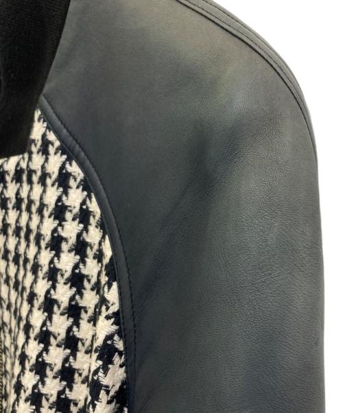 BALMAIN（バルマン）BALMAIN (バルマン) ラムレザー千鳥格子切替ブルゾン ネイビー サイズ:44の古着・服飾アイテム
