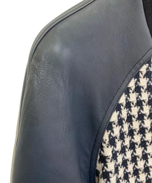 BALMAIN（バルマン）BALMAIN (バルマン) ラムレザー千鳥格子切替ブルゾン ネイビー サイズ:44の古着・服飾アイテム