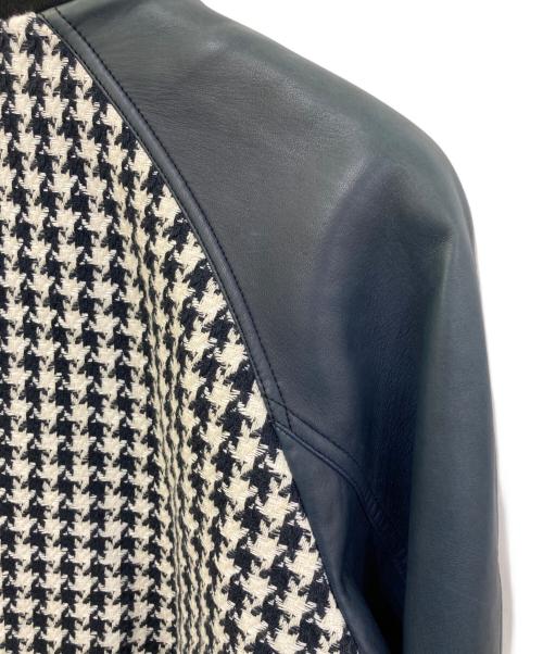BALMAIN（バルマン）BALMAIN (バルマン) ラムレザー千鳥格子切替ブルゾン ネイビー サイズ:44の古着・服飾アイテム