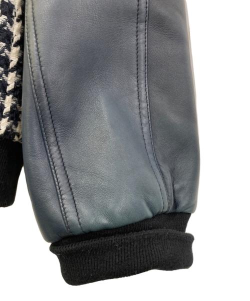 BALMAIN（バルマン）BALMAIN (バルマン) ラムレザー千鳥格子切替ブルゾン ネイビー サイズ:44の古着・服飾アイテム