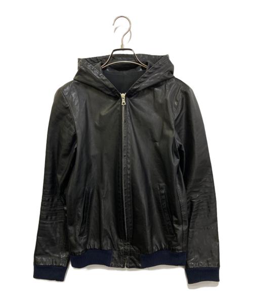 古着（フルギ）古着 (フルギ) フーデットレザージャケット ブラック サイズ:実寸参照の古着・服飾アイテム