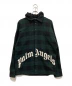 Palm Angelsパーム エンジェルス）の古着「Check Logo Hooded Overshirt」｜グリーン