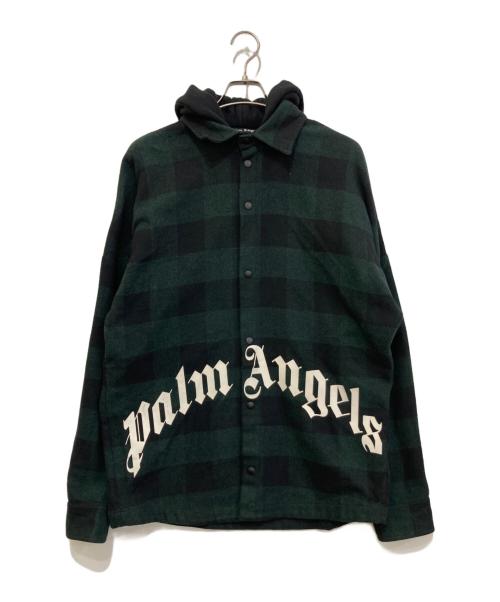 Palm Angels（パーム エンジェルス）Palm Angels (パーム エンジェルス) Check Logo Hooded Overshirt グリーン サイズ:Mの古着・服飾アイテム