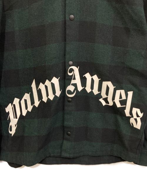 Palm Angels（パーム エンジェルス）Palm Angels (パーム エンジェルス) Check Logo Hooded Overshirt グリーン サイズ:Mの古着・服飾アイテム