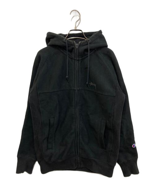 stussy（ステューシー）stussy (ステューシー) Champion (チャンピオン) ジップパーカー ブラック サイズ:Sの古着・服飾アイテム