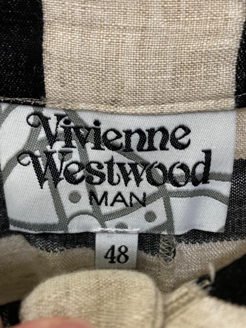 Vivienne Westwood（ヴィヴィアンウエストウッド）Vivienne Westwood (ヴィヴィアンウエストウッド) リネンボーダーサルエルパンツ ベージュ サイズ:48の古着・服飾アイテム