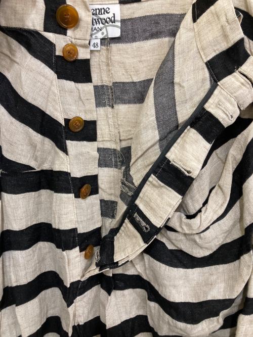 Vivienne Westwood（ヴィヴィアンウエストウッド）Vivienne Westwood (ヴィヴィアンウエストウッド) リネンボーダーサルエルパンツ ベージュ サイズ:48の古着・服飾アイテム