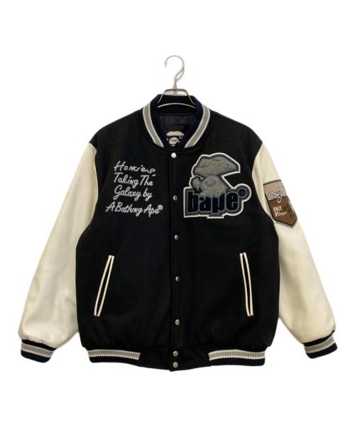 A BATHING APE（ア ベイシング エイプ）A BATHING APE (ア ベイシング エイプ) レザー切替スタジャン ブラック サイズ:Lの古着・服飾アイテム