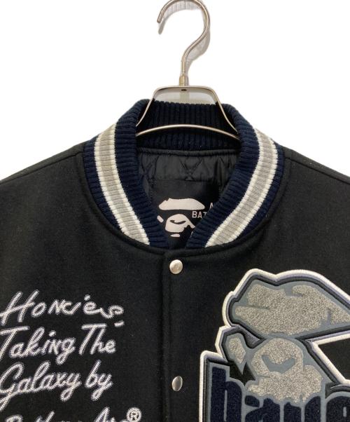 A BATHING APE（ア ベイシング エイプ）A BATHING APE (ア ベイシング エイプ) レザー切替スタジャン ブラック サイズ:Lの古着・服飾アイテム