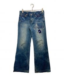 Hysteric Glamour（ヒステリックグラマー）の古着「ダメージ加工ワイドデニムパンツ　2AP-4814」｜インディゴ