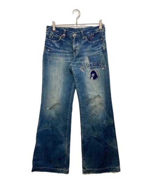 Hysteric Glamour（ヒステリックグラマー）Hysteric Glamour (ヒステリックグラマー) ダメージ加工ワイドデニムパンツ　2AP-4814 インディゴ サイズ:Mの古着・服飾アイテム