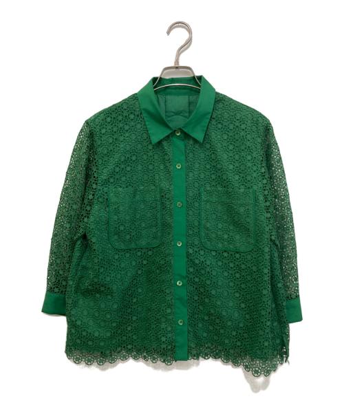 自由区（ジユウク）自由区 (ジユウク) ジオメトリックフラワーレースクロップド丈シャツ グリーン サイズ:40の古着・服飾アイテム