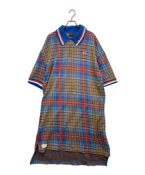 FRED PERRY（フレッドペリー）FRED PERRY (フレッドペリー) LOVERBOY (ラヴァーボーイ) Charles Jeffrey Loverboy Longline Tartan Polo Shirt ブルー サイズ:Lの古着・服飾アイテム