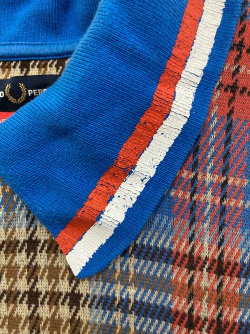 FRED PERRY（フレッドペリー）FRED PERRY (フレッドペリー) LOVERBOY (ラヴァーボーイ) Charles Jeffrey Loverboy Longline Tartan Polo Shirt ブルー サイズ:Lの古着・服飾アイテム